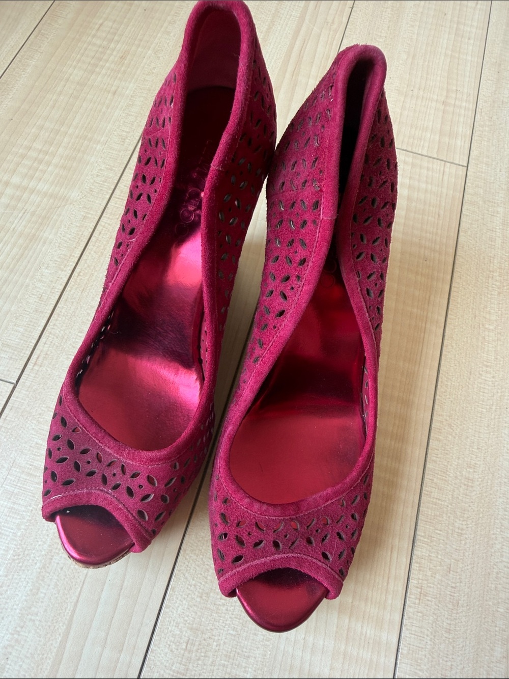 Jimmy Choo Women's burgundy open Toe Suede Heels